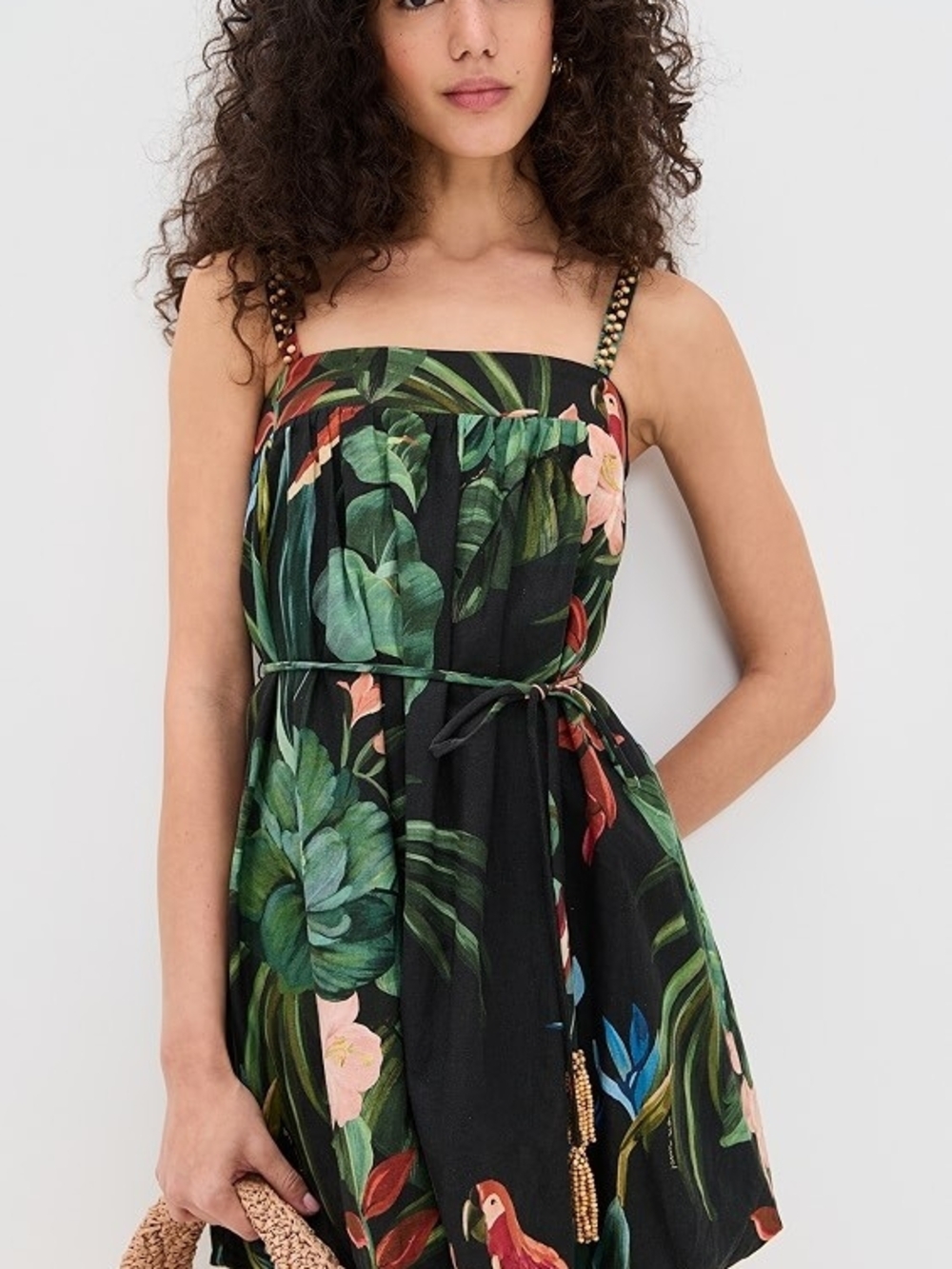 FARM Rio Midnight Macaw Fiesta Black Sleeveless Mini Dress.